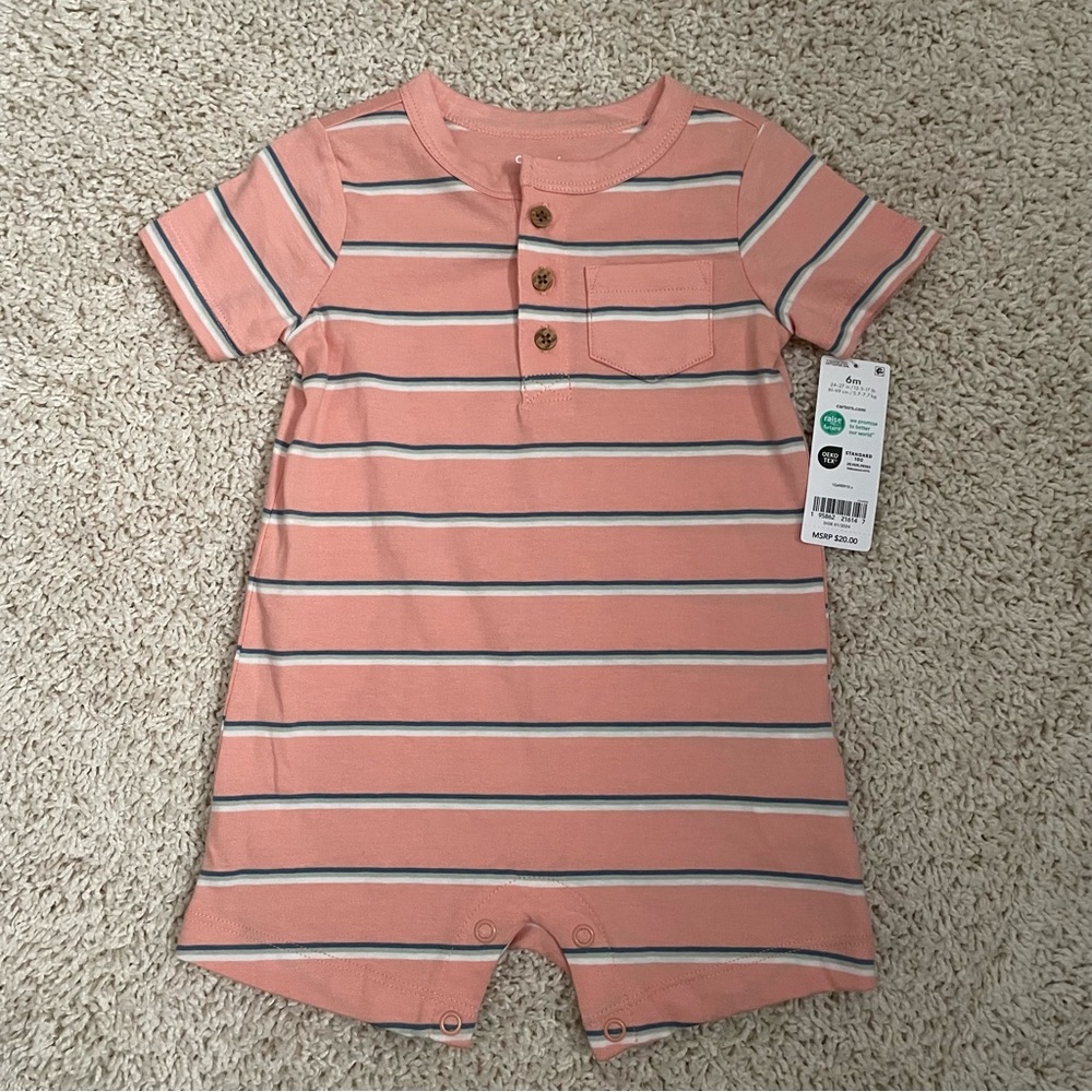 Carters Baby Boy Orange with stripes one piece Outfit size 6 months NWT